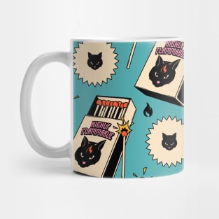 Highly Flammable Black Cat Pattern in blue Mug